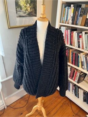 I Love Mr. Mittens Fisherman Black Chunky Ribbed Open-Front Cardigan Sweater